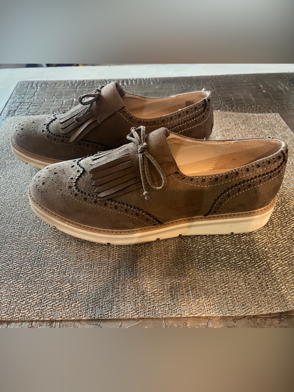 Limelight Taupe Suede Kiltie Brogue Oxfords